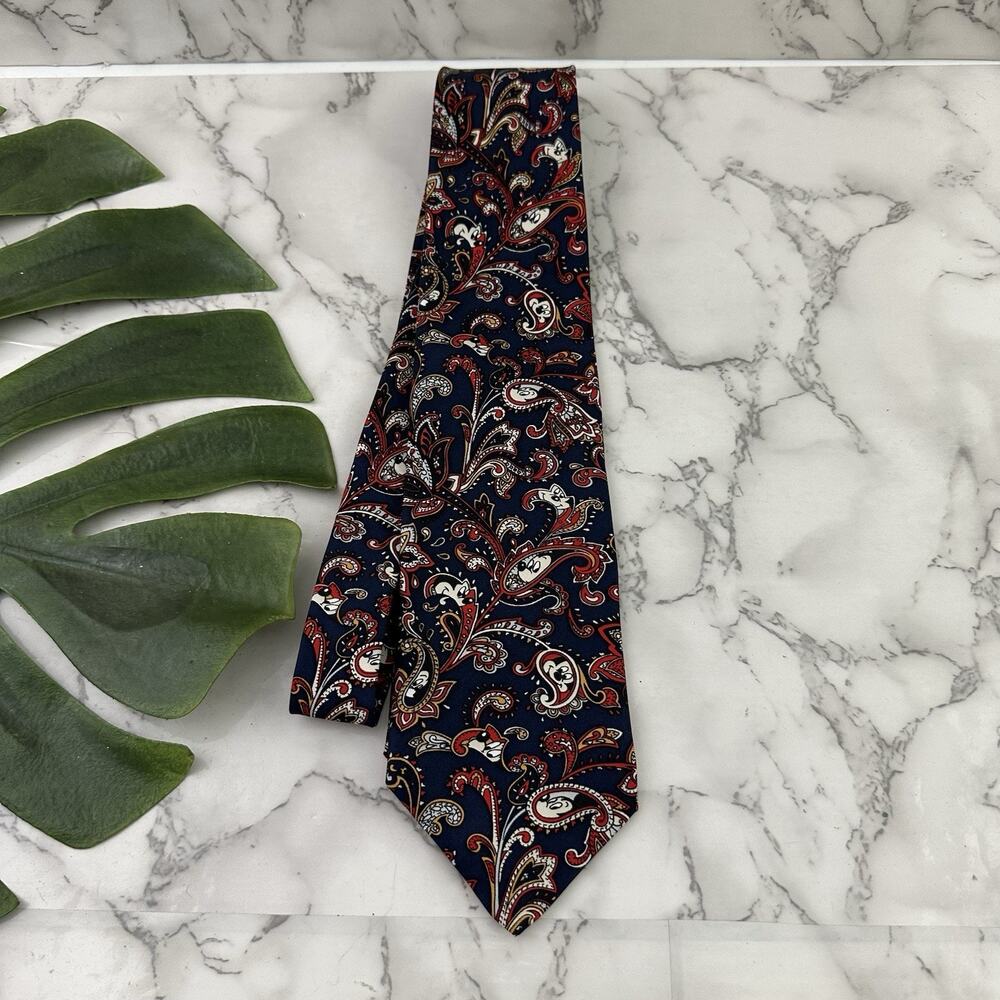 Balancine Disney Mens Vintage Neck Tie Works Blue Red Paisley Mickey Floral Silk